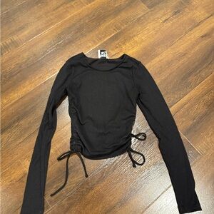 Princess Polly Black Long Sleeve Ruched Side Tie Top